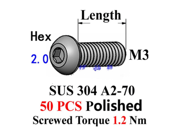 สแตนเลส M3 สกรู M3x2.5 M3x4 M3x5 M3x6 M3x8 M3x10 M3x12 ปุ่ม Head Hex 2.0 Driver A2-70 ขัด 1 pcs QCTI - Image 2