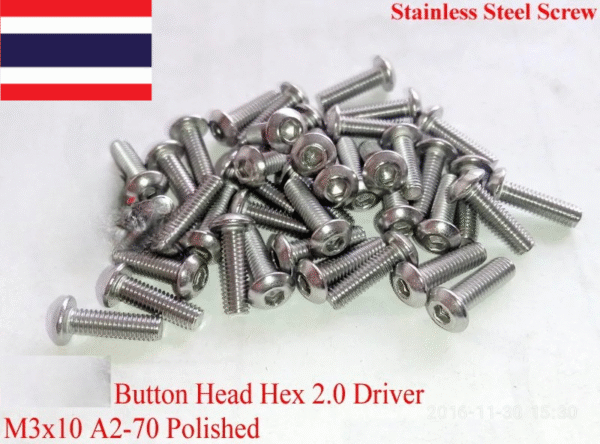 สแตนเลส M3 สกรู M3x2.5 M3x4 M3x5 M3x6 M3x8 M3x10 M3x12 ปุ่ม Head Hex 2.0 Driver A2-70 ขัด 1 pcs QCTI